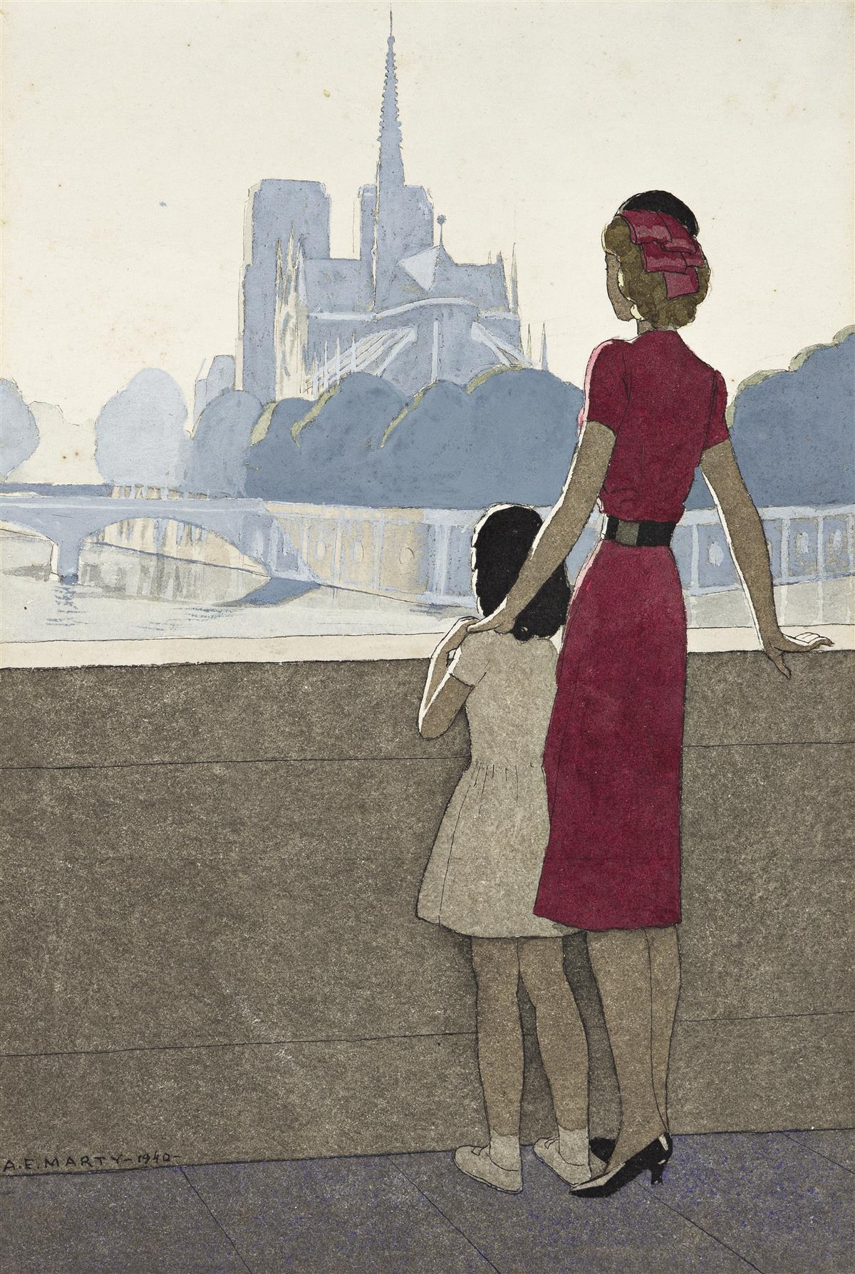 ANDRÉ EDOUARD MARTY (1882-1974) Notre-Dame vue du Pont de la Tournelle. [FASHION]